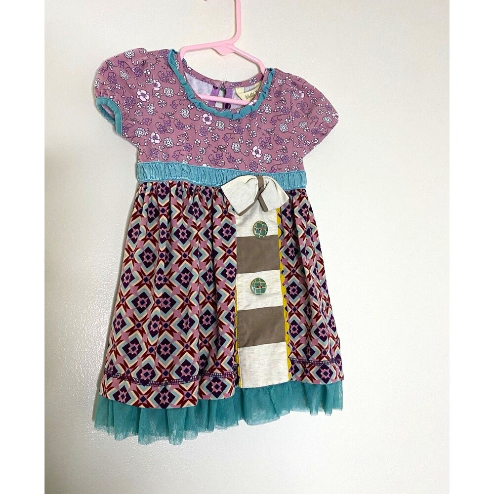 Matilda Jane Purple Floral A-Line Dress 18-24M Short Sleeve Bow Ruffle Knit CL9